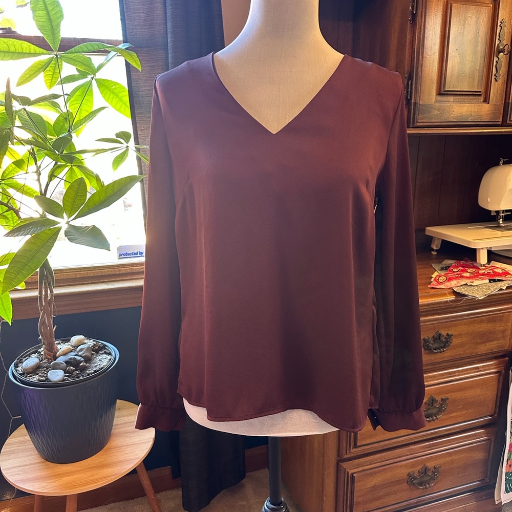 H&M Deep Burgundy V-Neck Blouse